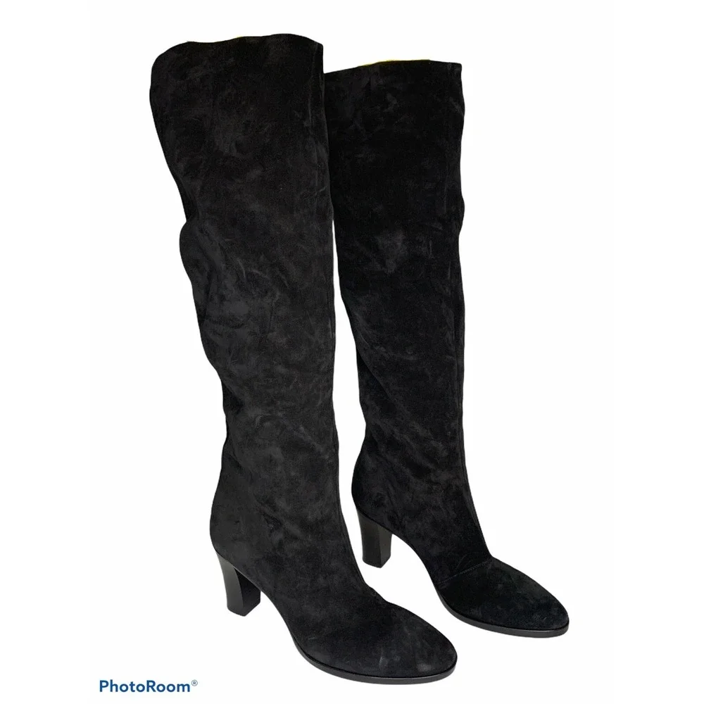 Vince‎ Women's Black Suede Tall Block Heel Boots Size 8M NEW $595